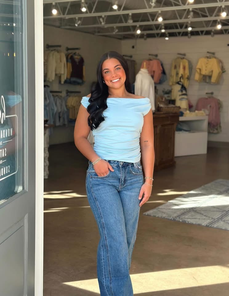 Ruched Off the Shoulder top - Blue
