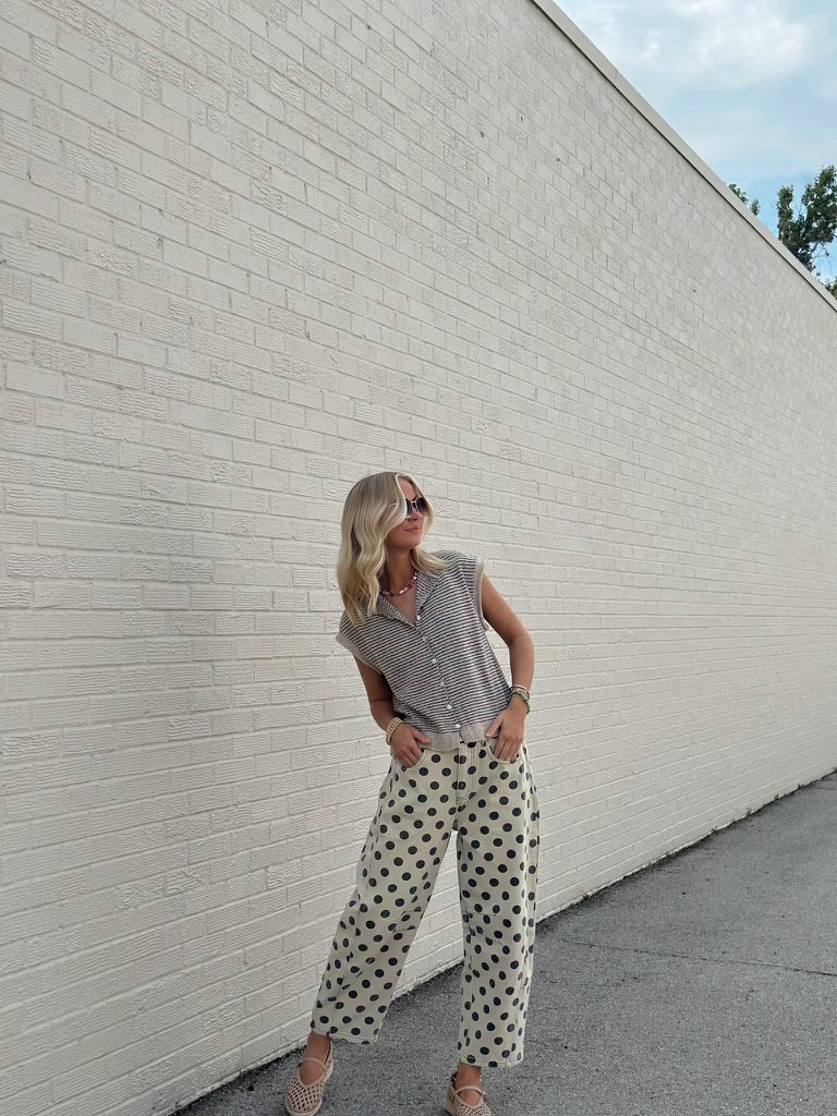 Sleeveless Piper Taupe and Black Stripe Cardigan top