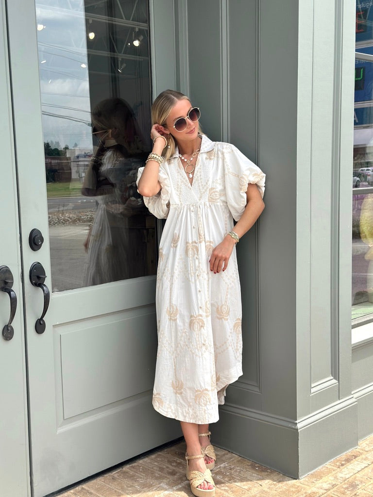 Embroidered Palm Maxi dress