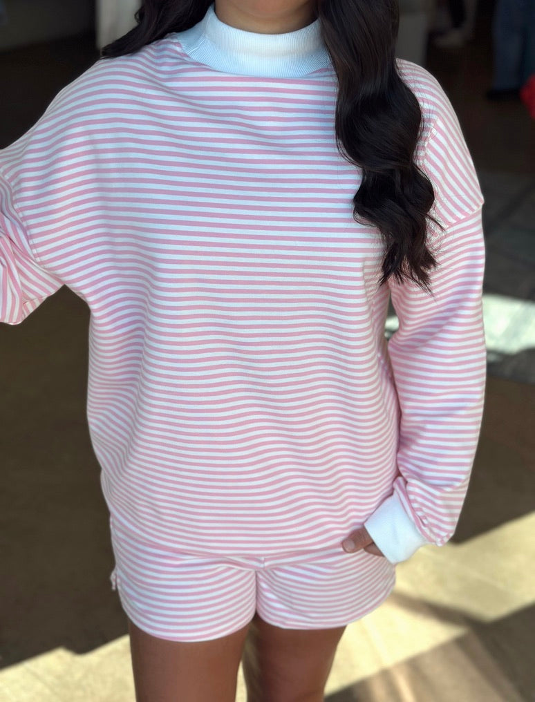 Pink Striped Mock Neck set