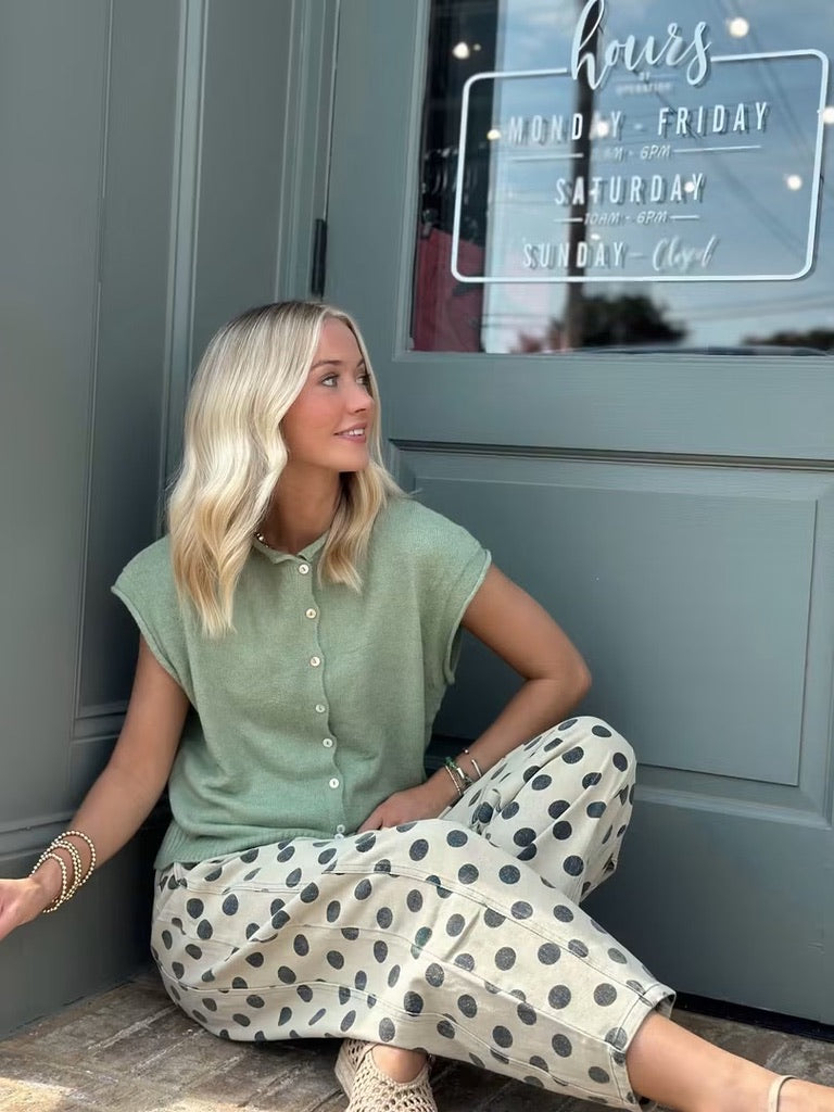 Green Sleeveless Piper Cardigan top