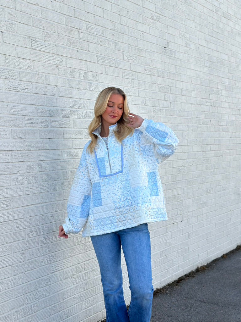 Quilted Pullover top - Blue