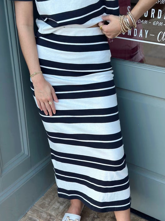 Gail Striped Jersey Midi skirt - Ash Black