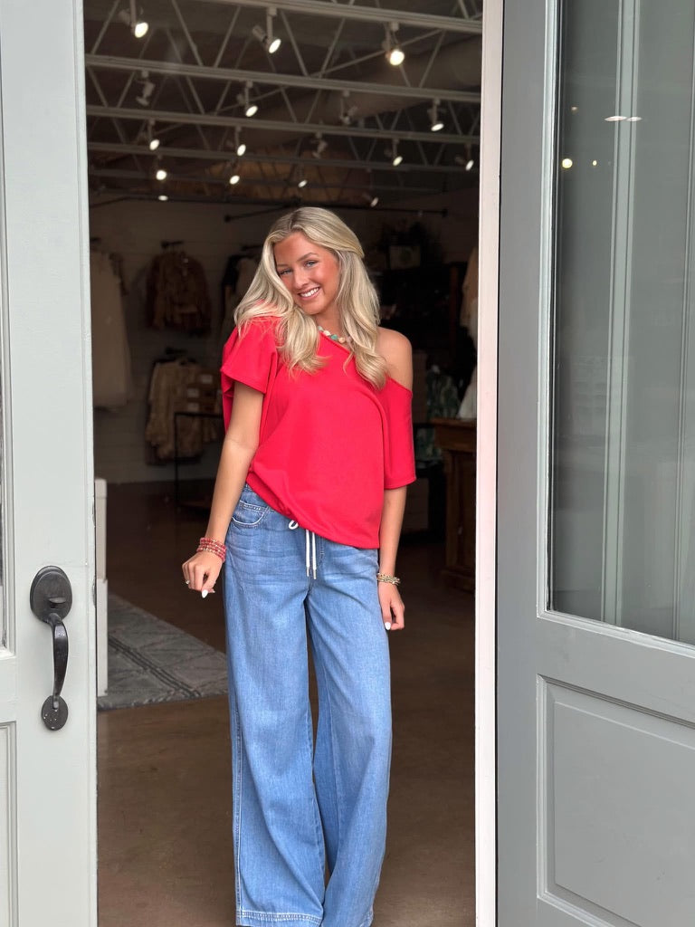 Raspberry Red Off the Shoulder top