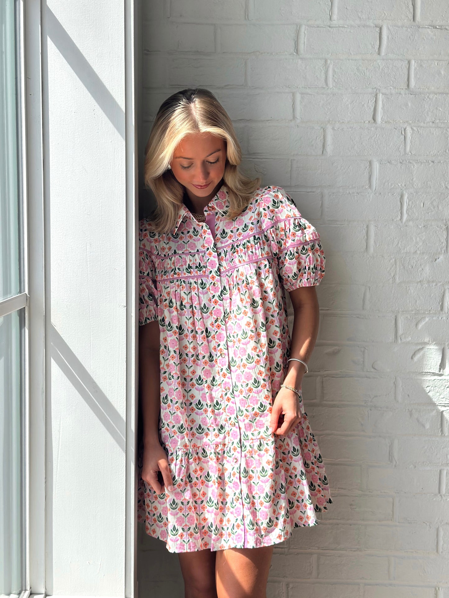 Hopeful Floral Gold Button Down dress