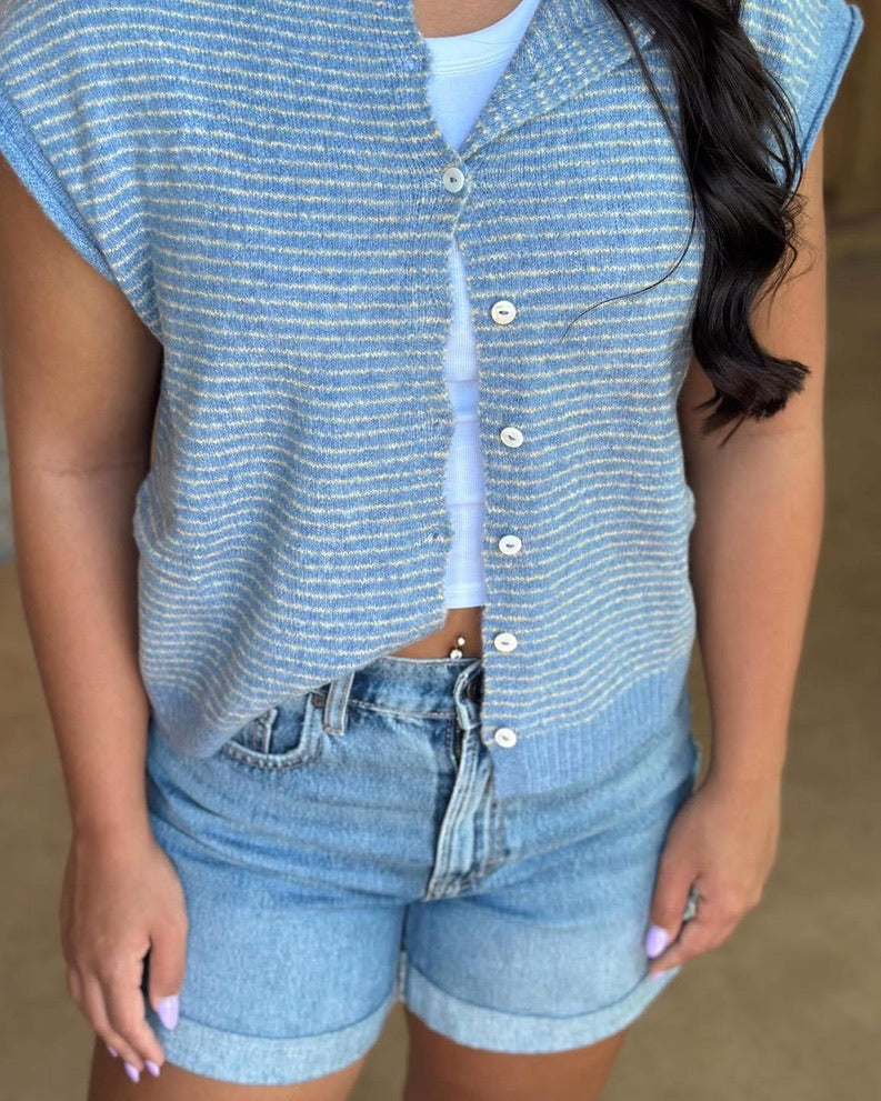 Sleeveless Piper Cardigan - Blue/Yellow