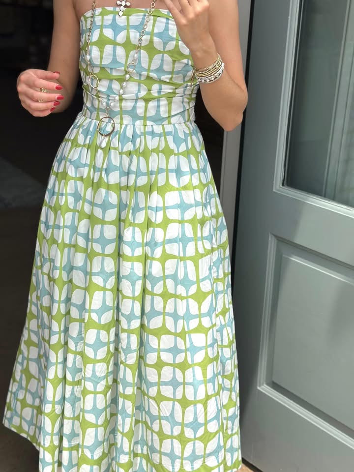 Serenity Blue and Green Midi dress