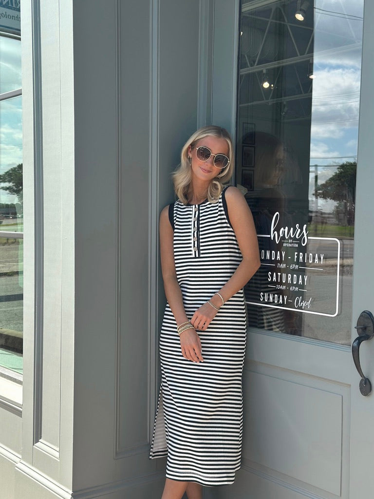 Andrea Black and Cream Striped Maxi dress