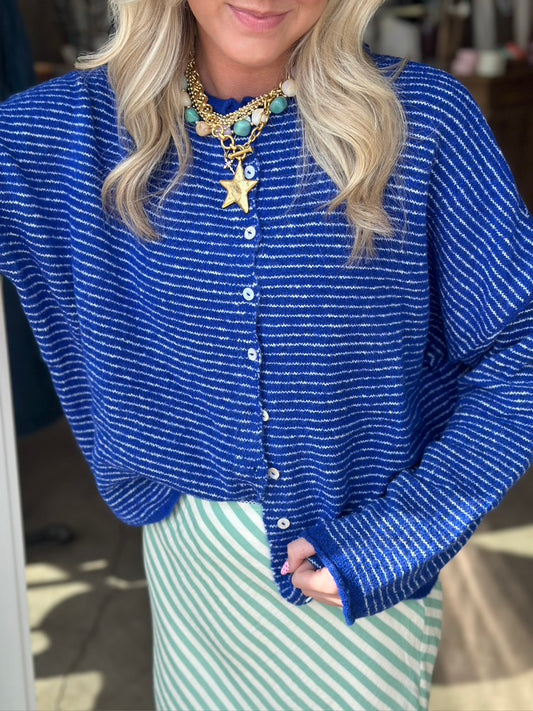 Pinstripe Cardigan top - Deep Blue
