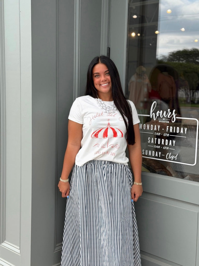 Navy and White Striped skirt