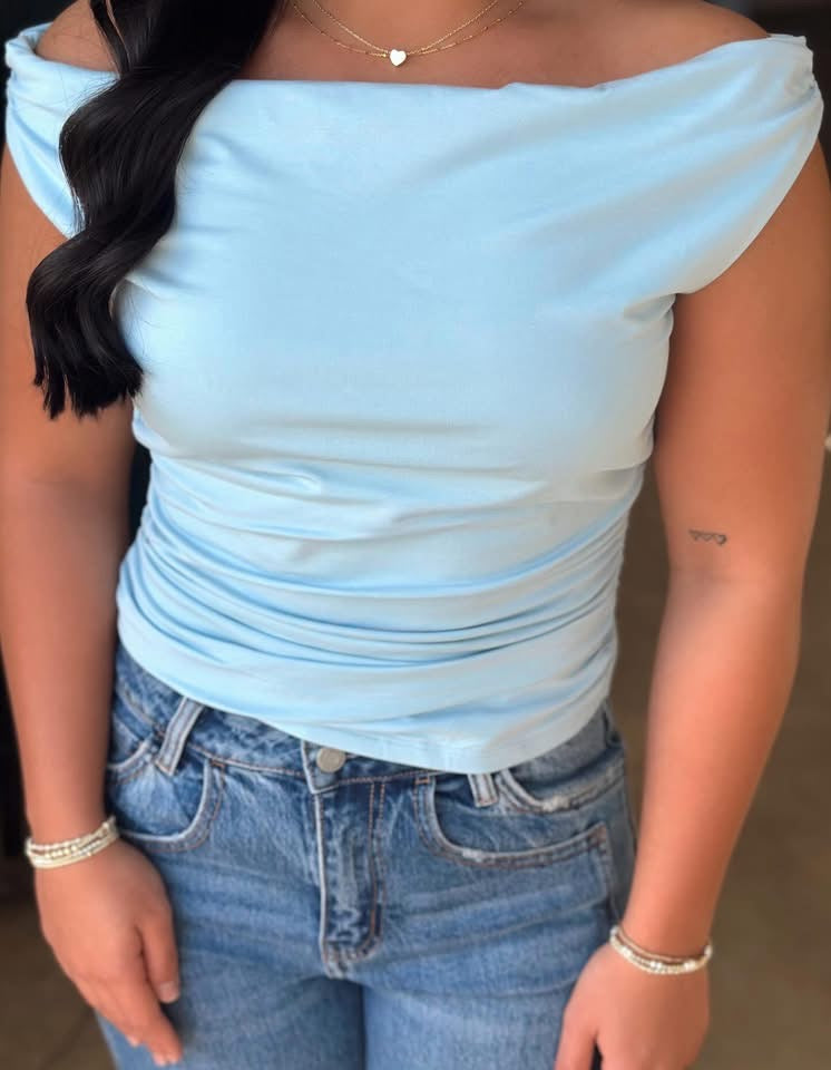 Ruched Off the Shoulder top - Blue