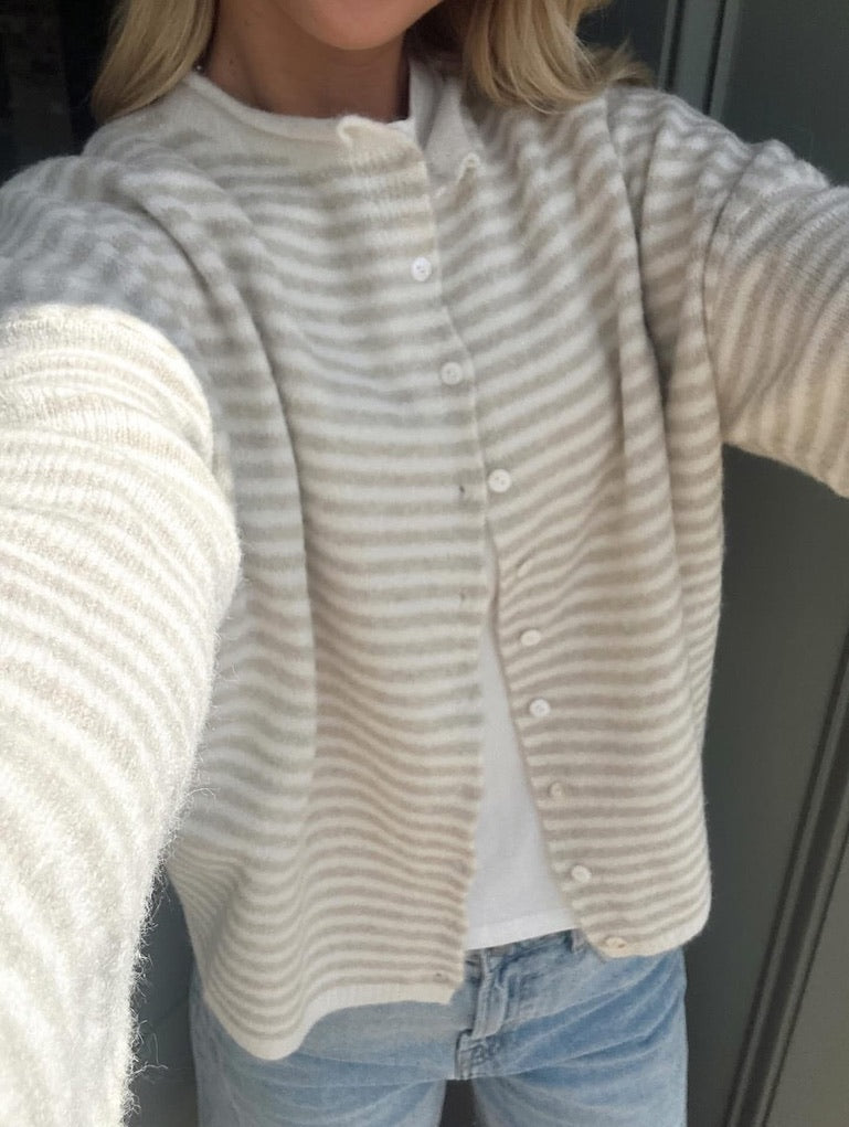 Piper Cardigan top - Taupe and White
