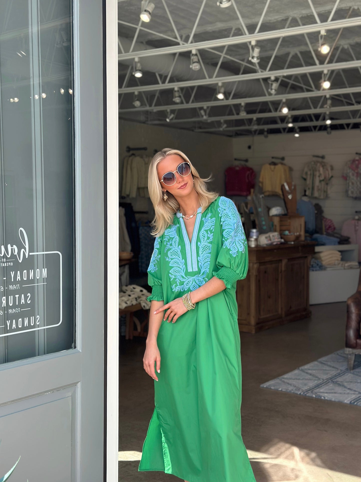 Green and Light Blue Stitched Maxi dress