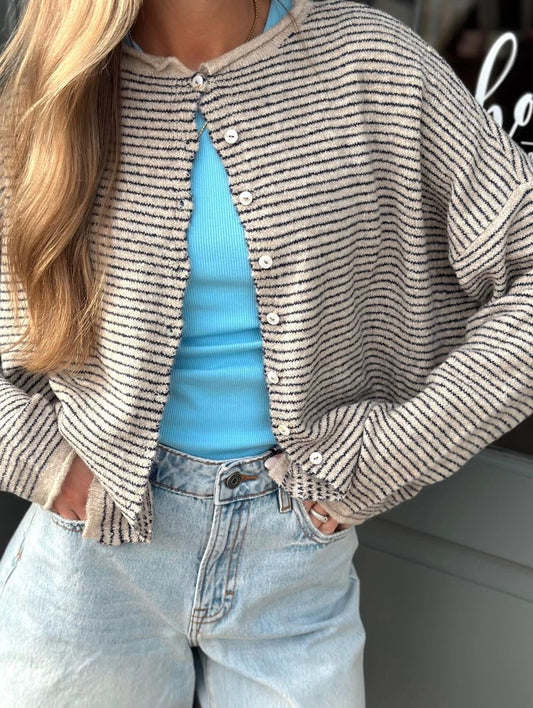 Pinstripe Cardigan top - Taupe