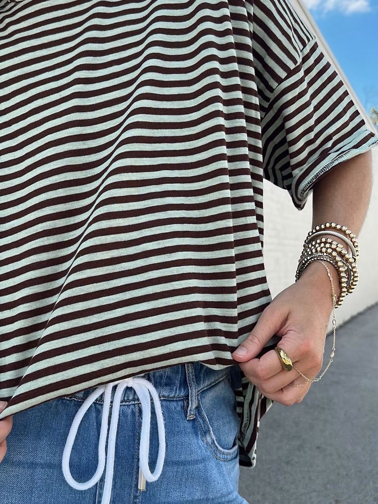 Mint and Brown Striped top