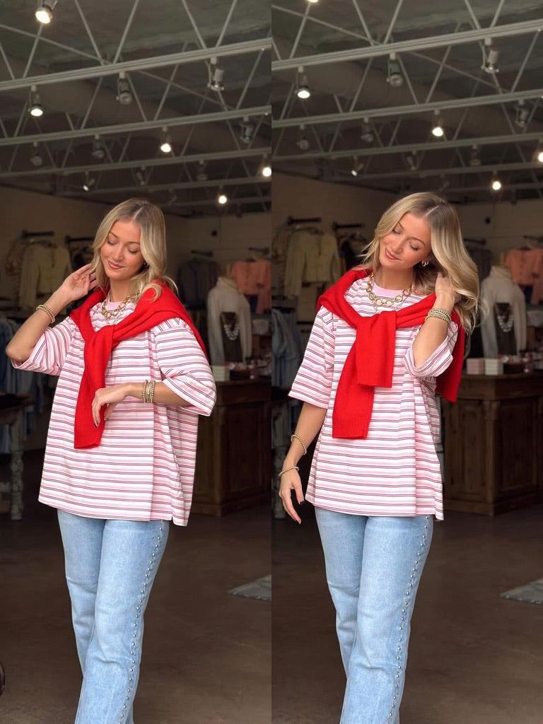 Pink Oversized Stripe top
