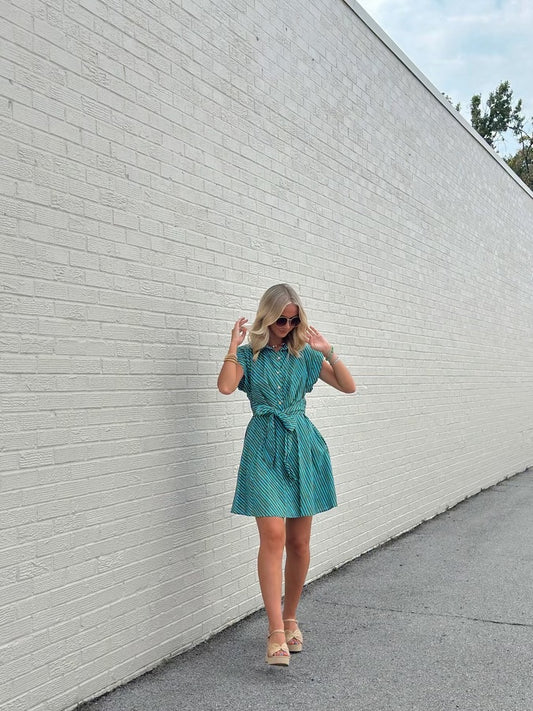 Blue and Olive Striped Mini dress