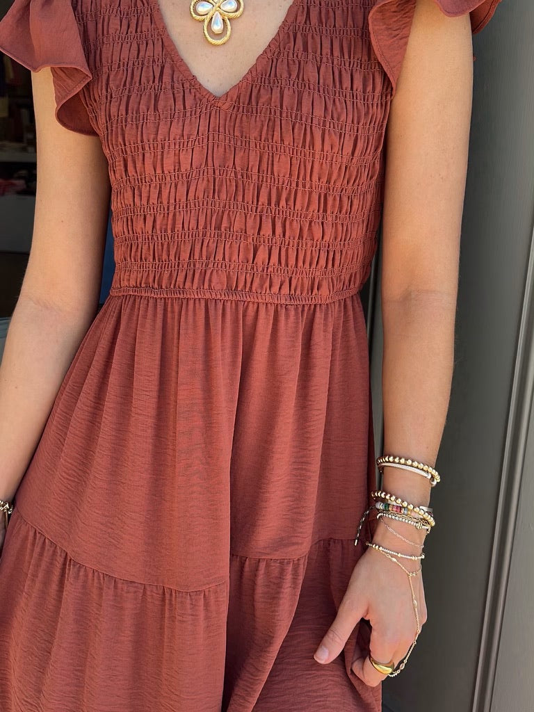 Rust V-Neck Midi dress