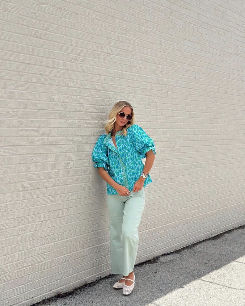 Blue and Green Leopard top