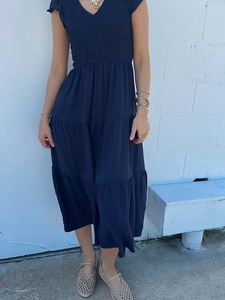 Navy V-Neck Midi dress