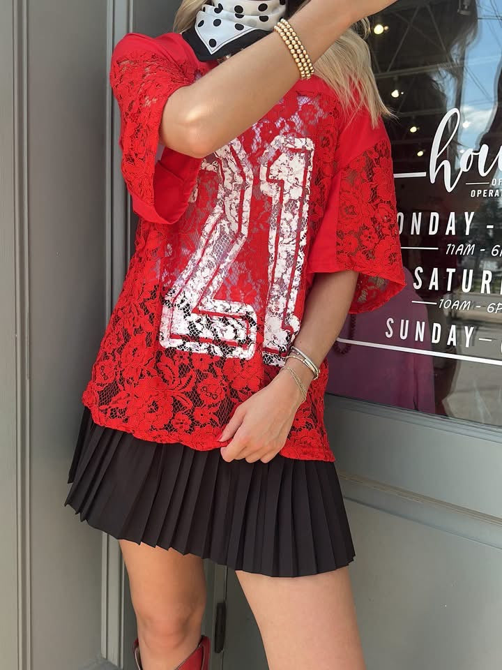Red Lace Jersey top