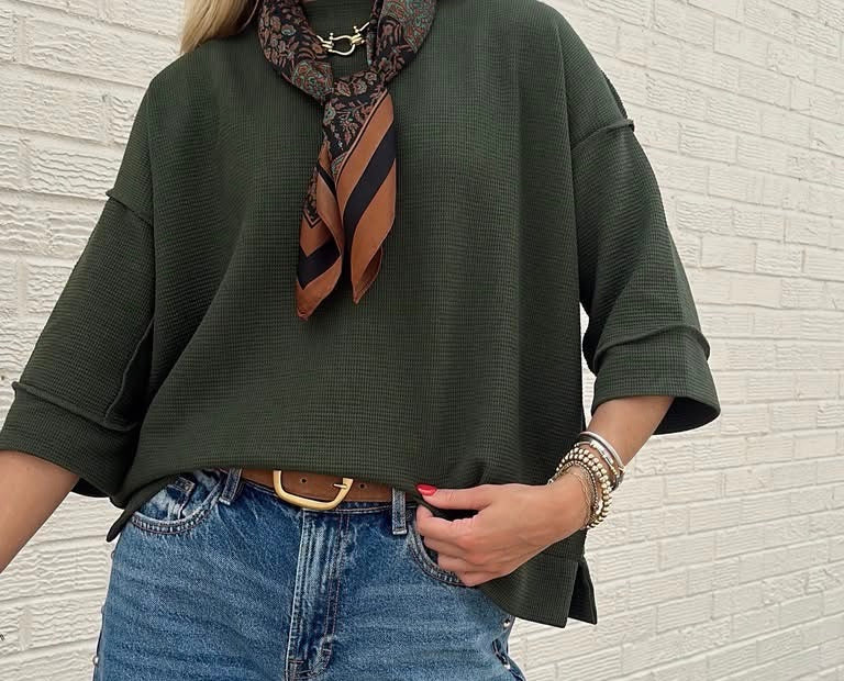 Dark Green Waffle Knit top