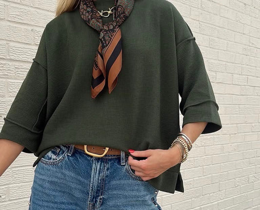 Dark Green Waffle Knit top