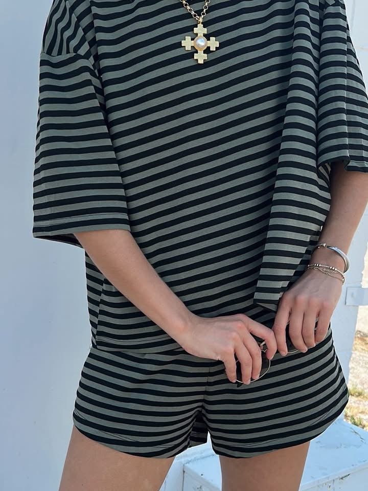 Olive/Black Striped set