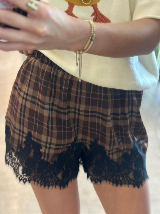 Brown and Black Plaid Lace shorts