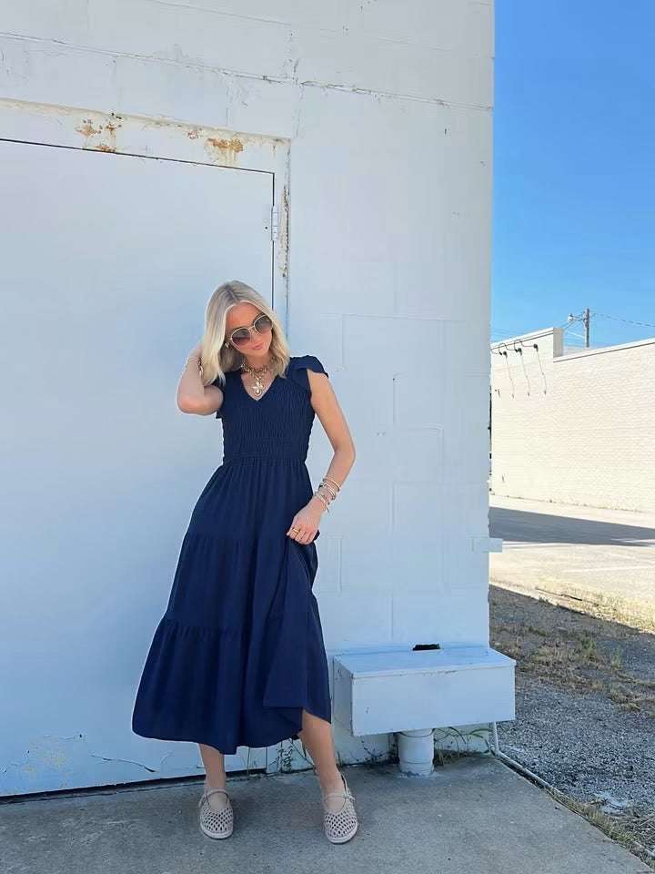 Navy V-Neck Midi dress