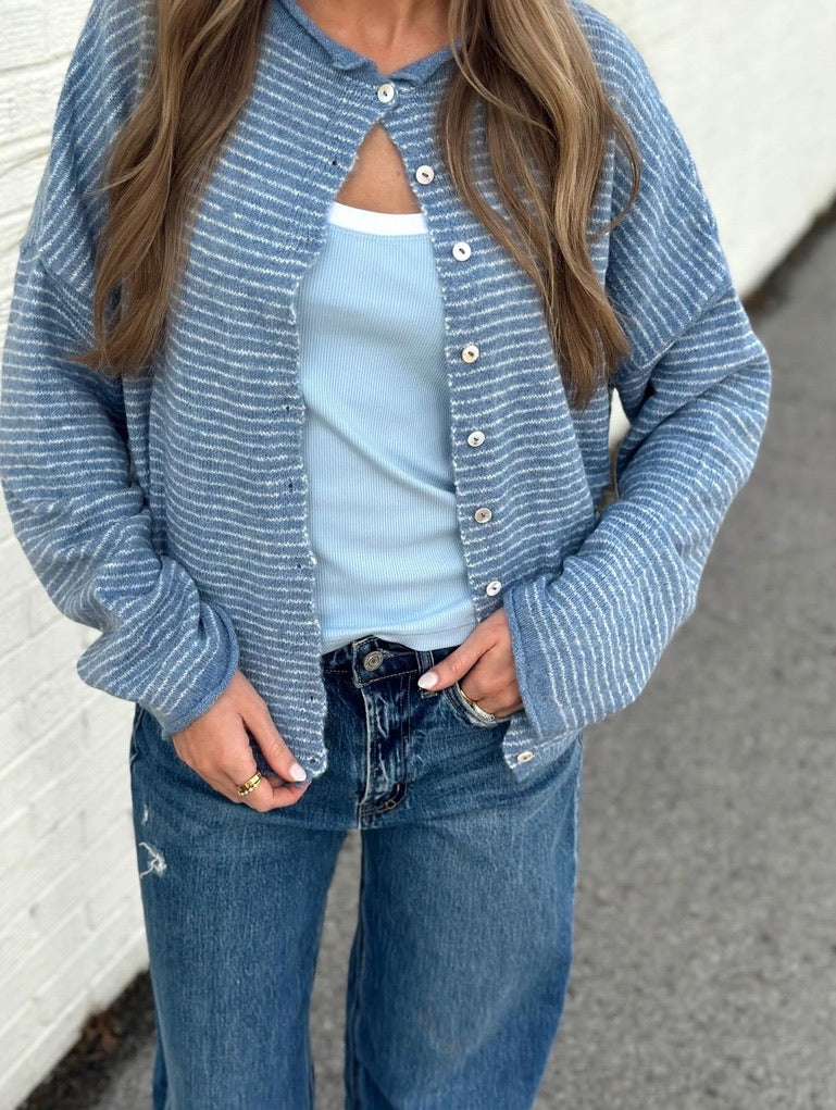 Pinstripe Cardigan top - Slate Blue