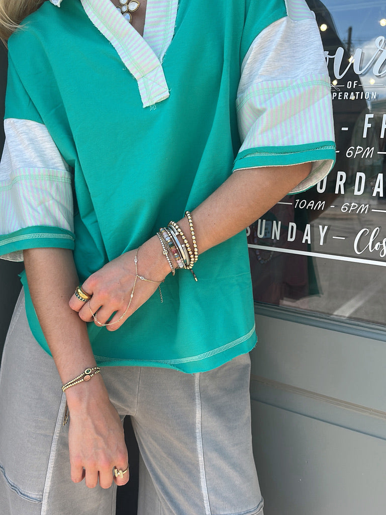 Green V-Neck Striped top