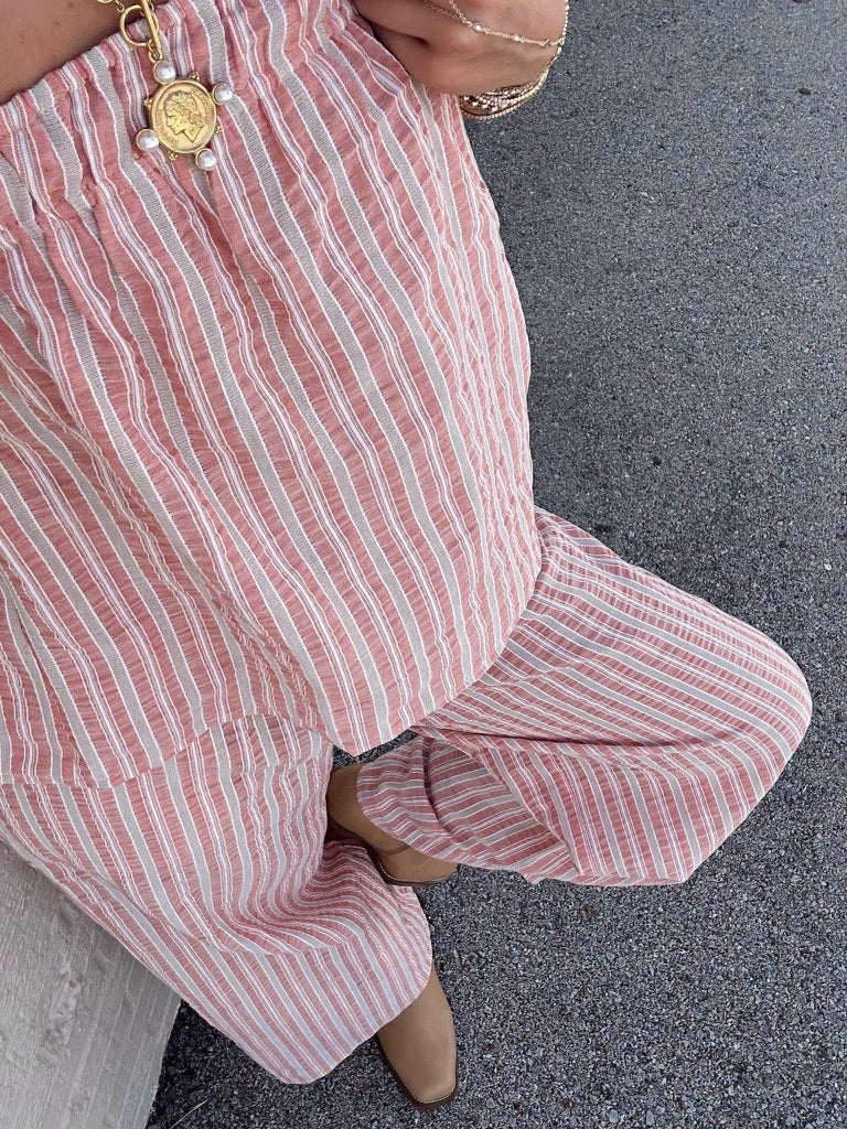 Pink Striped Tube Top and Pant set