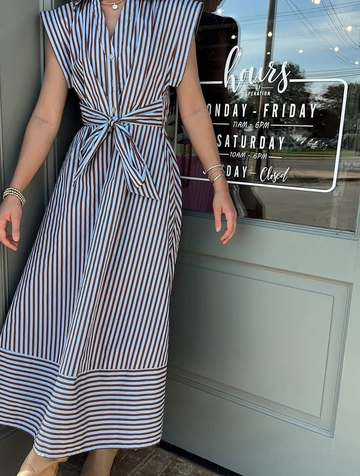 Blue and Brown Striped Mini dress