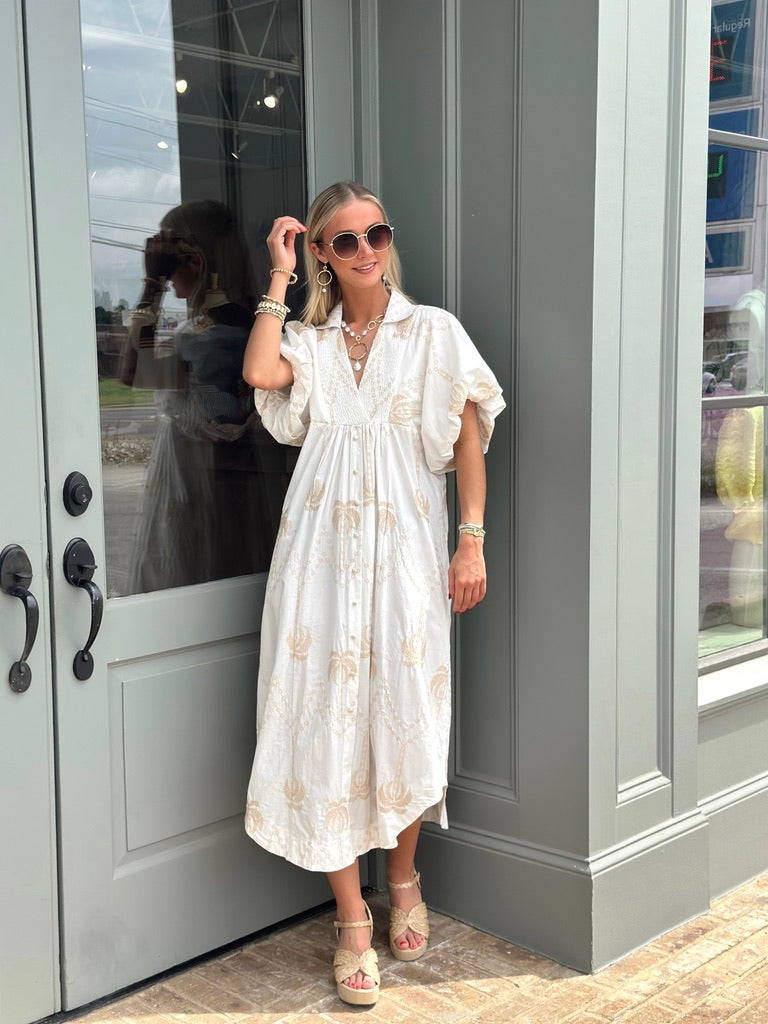 Embroidered Palm Maxi dress