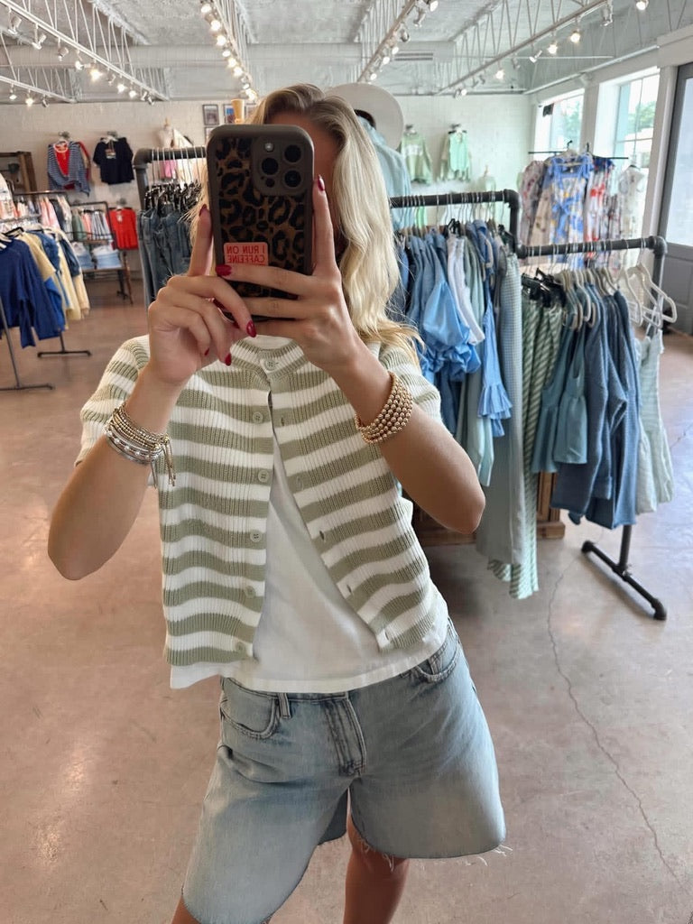 Green Striped Cardigan top