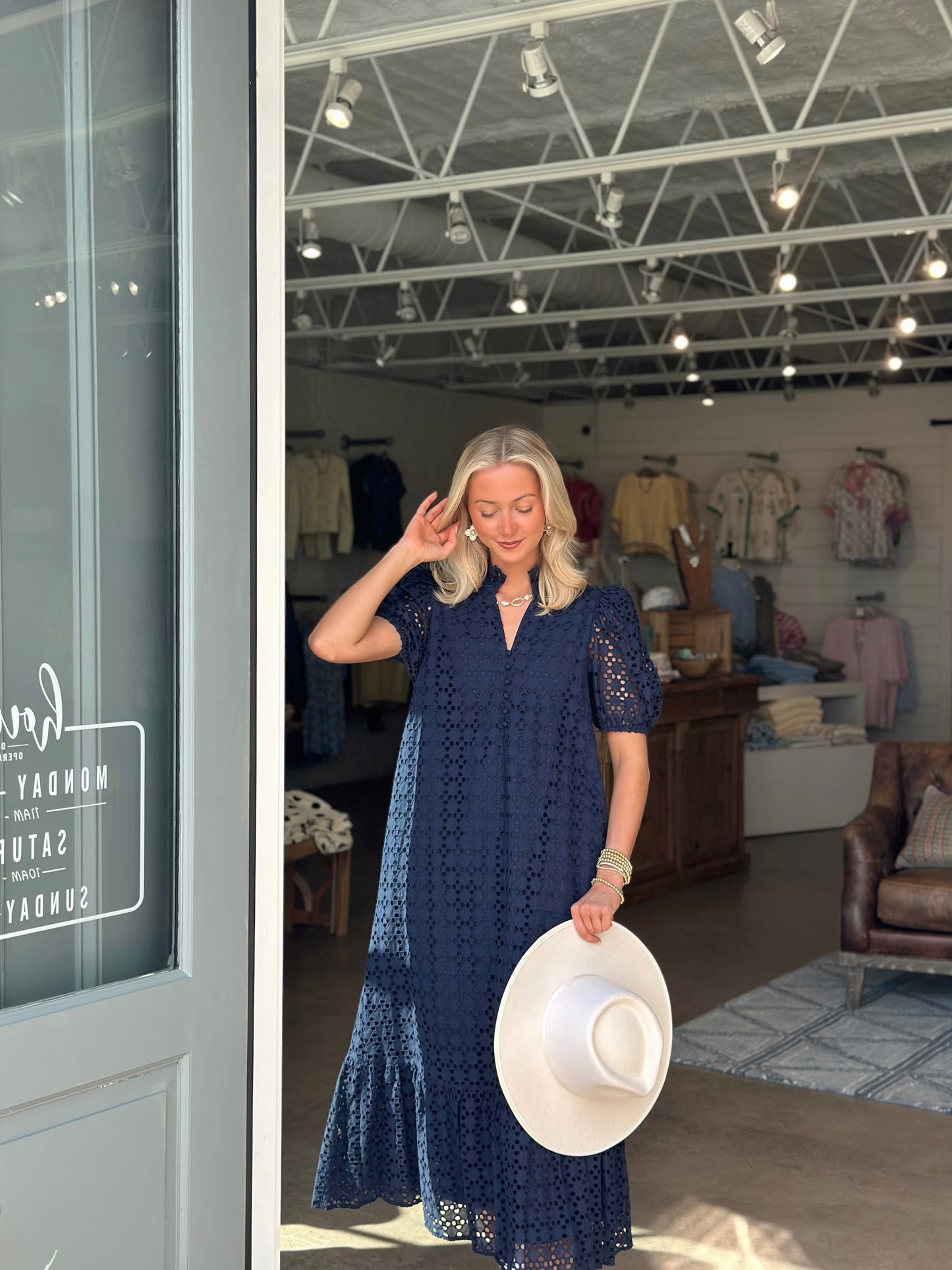 Eyelet Navy Maxi dress