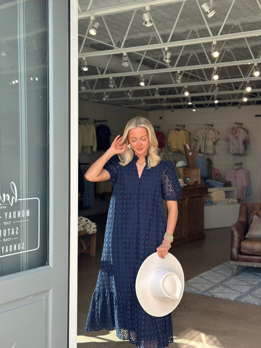 Eyelet Navy Maxi dress