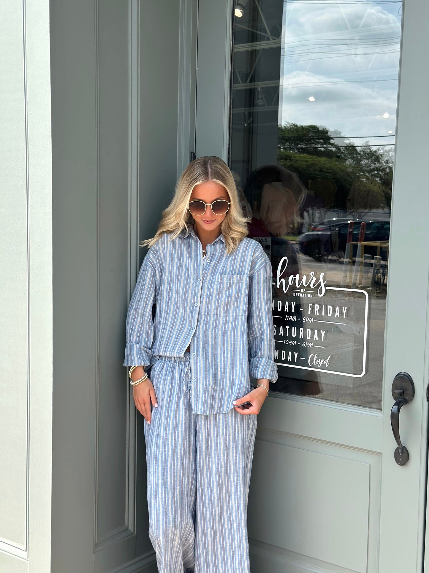 The Perfect Stripe Button Up top - Indigo