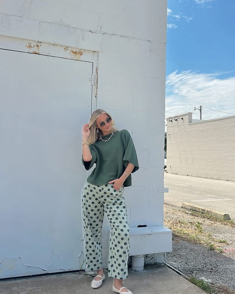 Olive Polka Dot Barrel jean