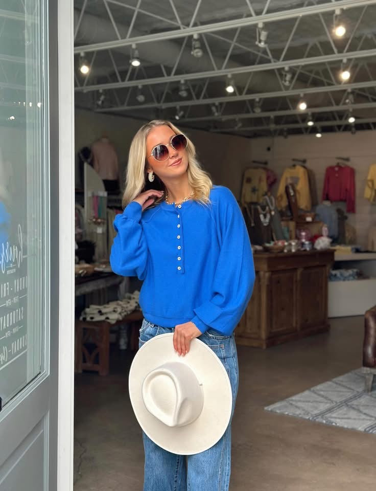 Royal Blue Button Sweater top