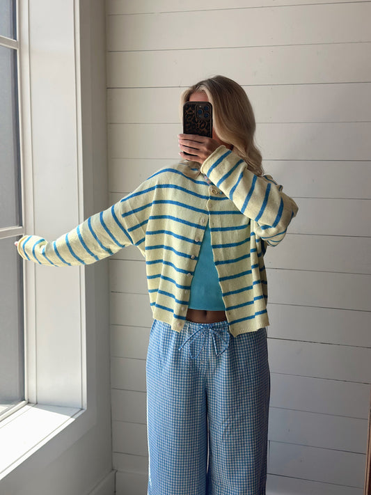 Piper Cardigan top - Pale Yellow and Blue