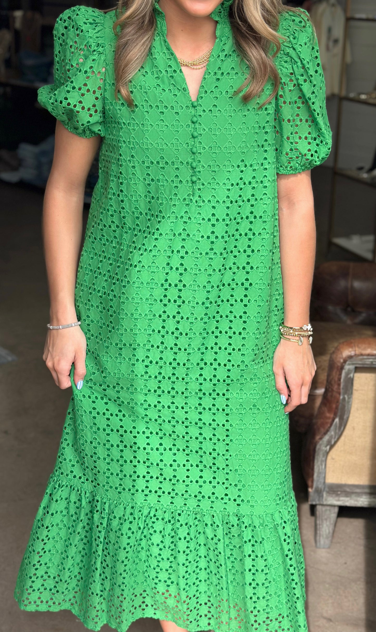 Eyelet Green Maxi dress