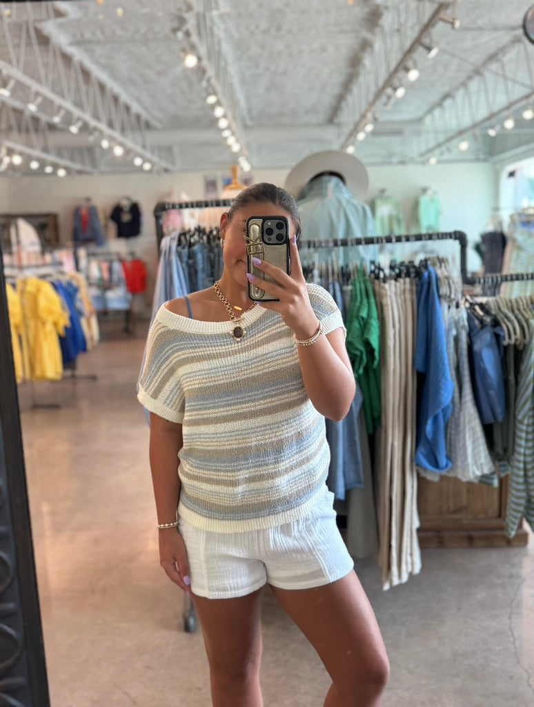 Crochet Striped Sweater top - Blue