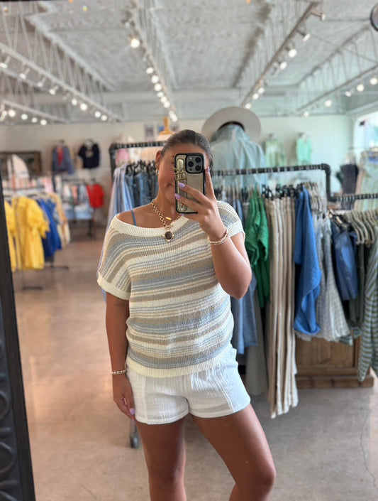 Crochet Striped Sweater top - Blue