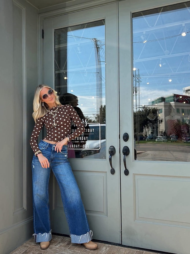 Brown Polka Dot Long Sleeve top