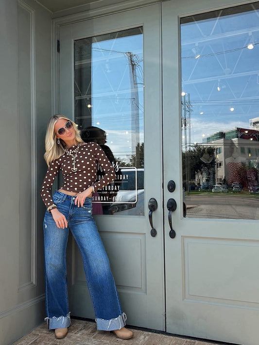 Brown Polka Dot Long Sleeve top