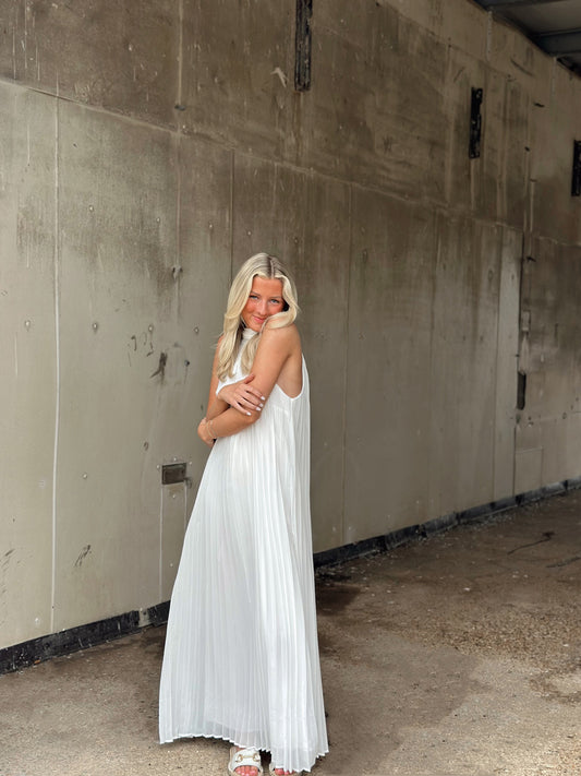 Pleated White Maxi dress