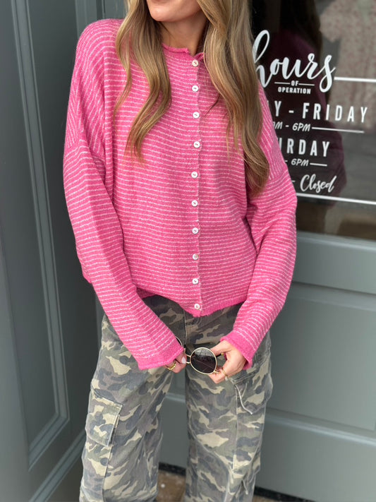 Pinstripe Cardigan top - Pink