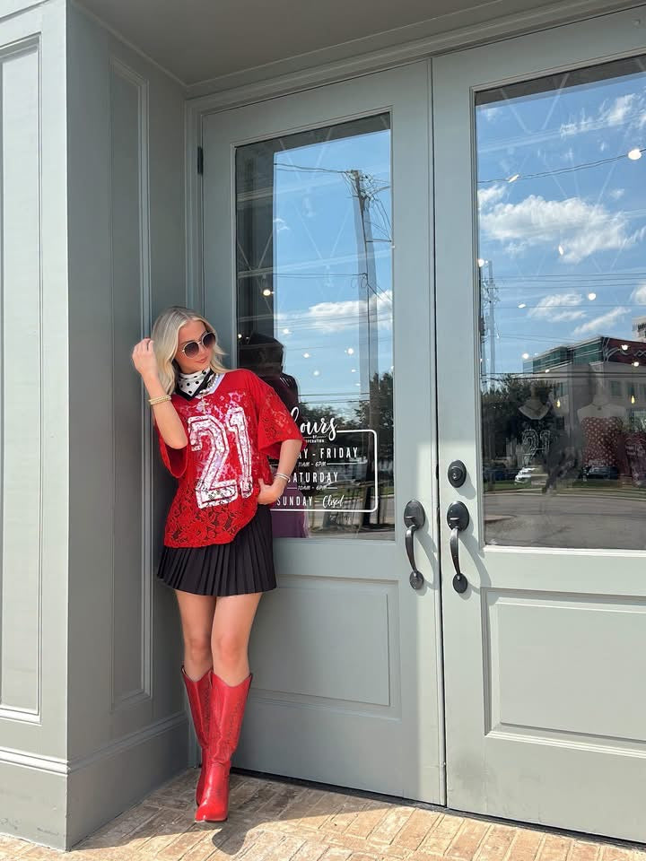 Red Lace Jersey top